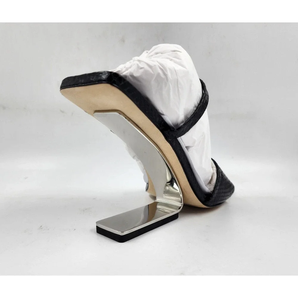 Cult Gaia Rene Cantilevered Sandals Women's 38.5 Black Iron Heel + - Picture 7 of 15